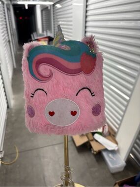 American Kids Pink Unicorn Kids Table Lamp Gold Base Drum Shade Corded